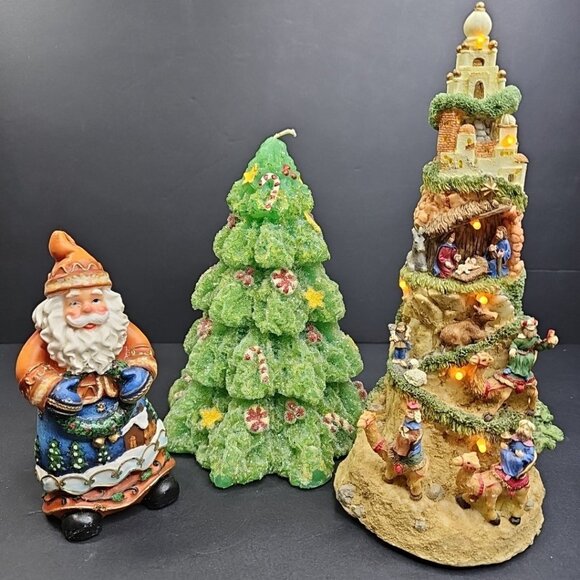 Singing Lighted Nativity Tree And 2 Christmas Candles Holiday Decor - Picture 1 of 16